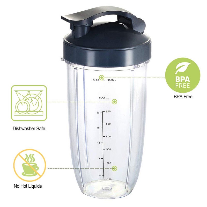 VGEFC Blender Replacement Cups for Nutribullet Blender, 32OZ Measuring Scale Cups with 2 Flip Top To Go Lids and 2 Rubber Gaskets, Compatible with Nutri Bullet 600W/900W Blenders (6 PCS) - Image 3